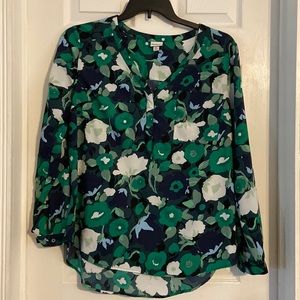 Merona XL Floral Blouse Green/ Navy